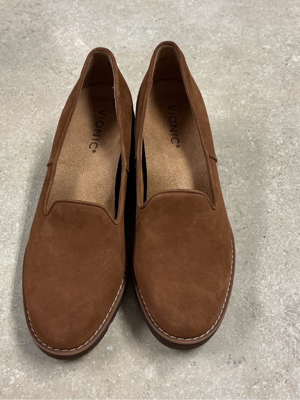 Vionic SZ 6.5 Suede Willa Wedge Toffee Round Toe Slip On Water Repellent Shoes - Picture 3 of 12